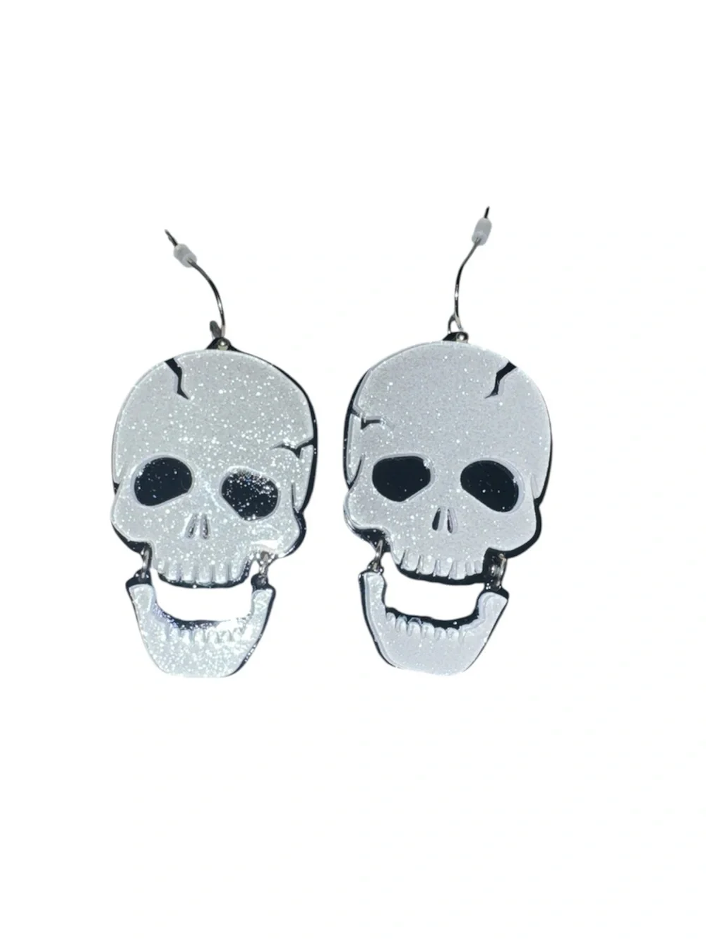 Silver Glitter Skull Dangle Earrings Halloween